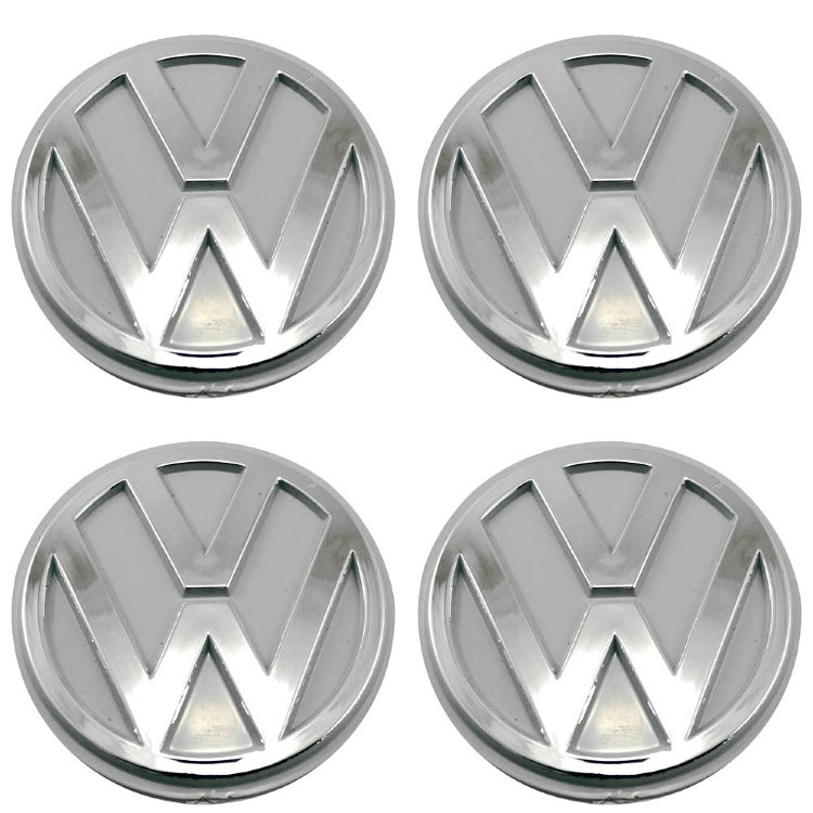 Эмблемы на колпаки и колпачки на диски Volkswagen объемные 60 мм молочно-серый хром