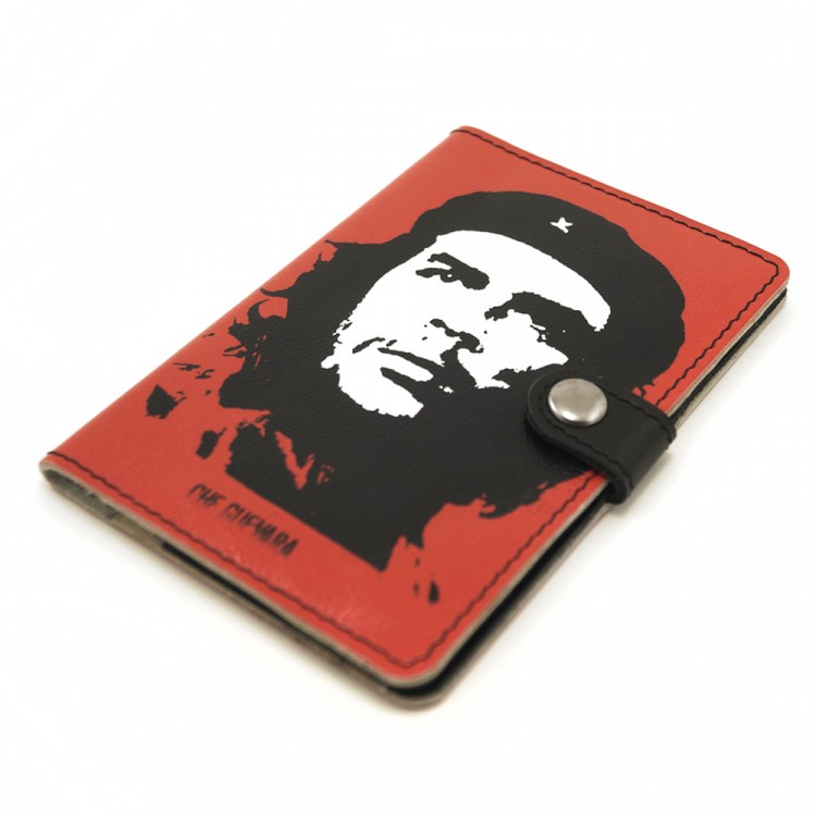 Обложка Че Гевара натуральная кожа с принтом и хлястиком красная