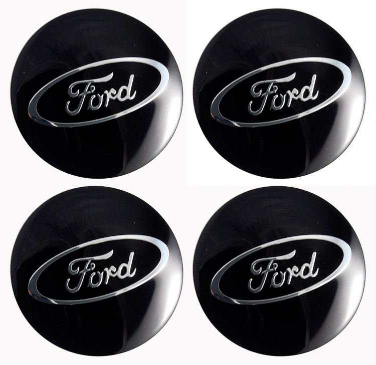 Наклейки на диски Ford 44.5 мм сфера черные с хромированным логотипом  