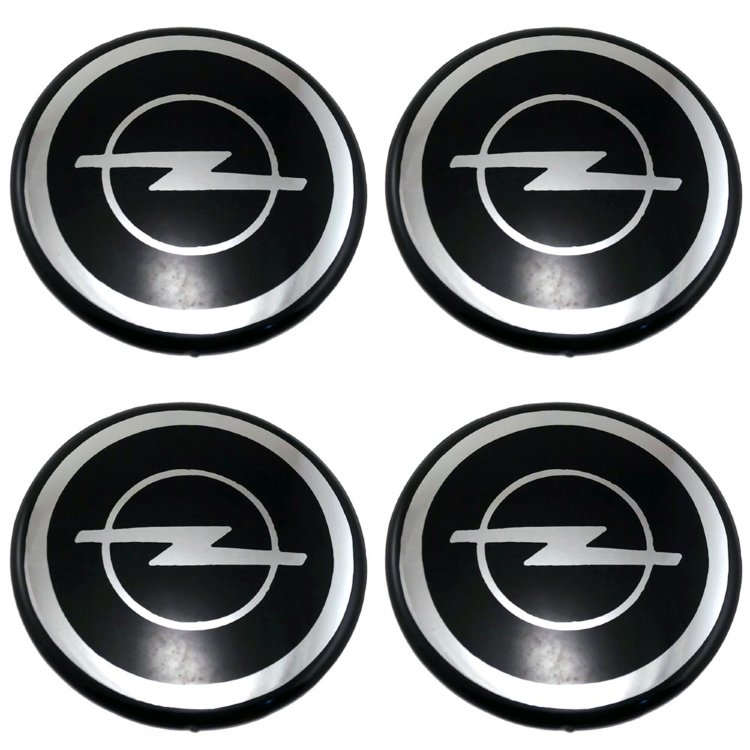 Стикеры на колпачки Opel объемные 58 мм black/chrome 