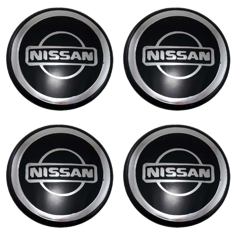 Наклейки на колпачки Nissan 58 мм black/chrome